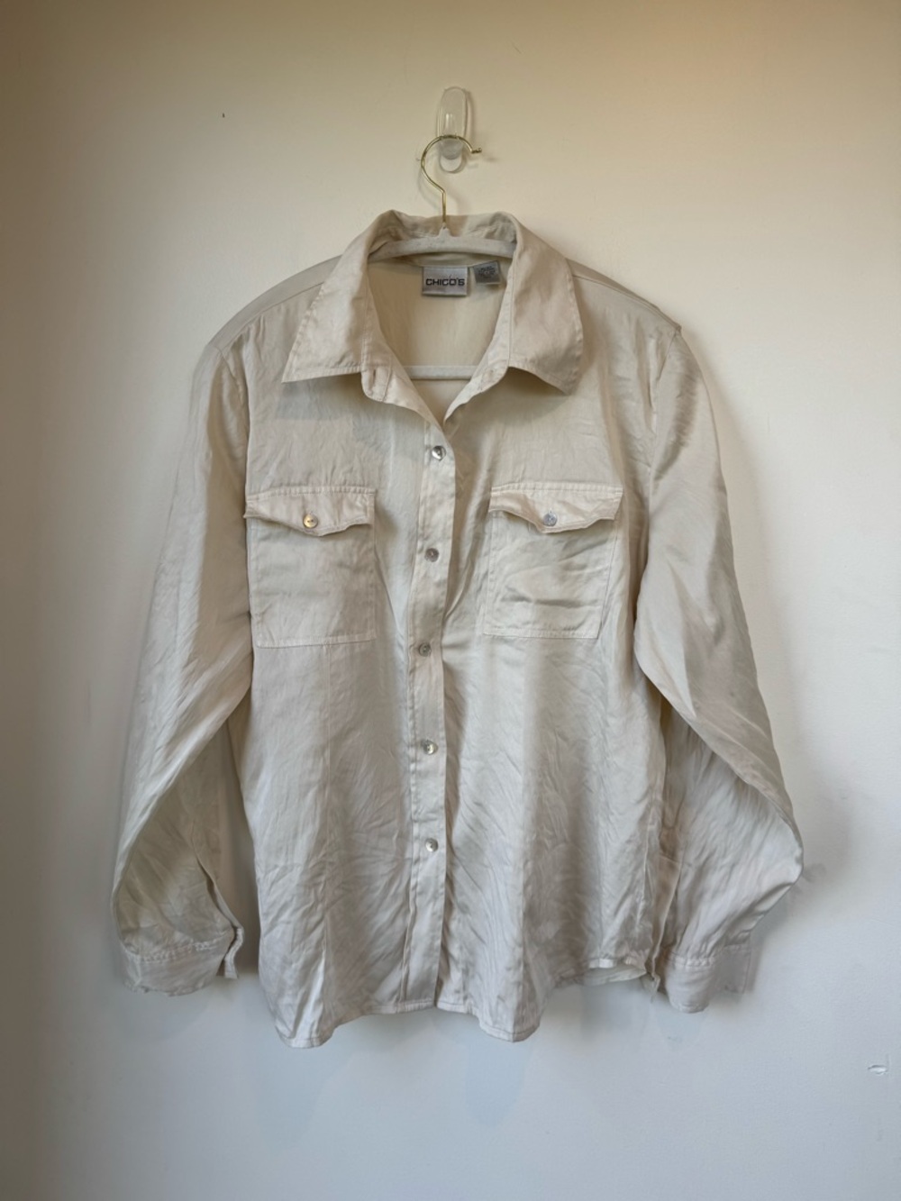 Chico's Cream Button-Front Lightweight Shirt Jacket